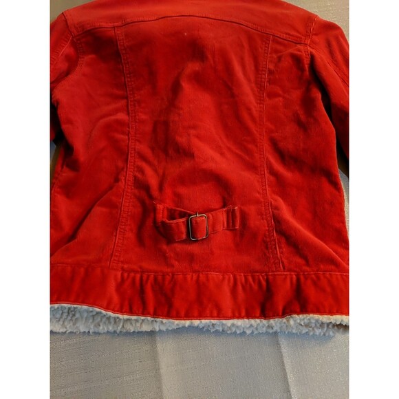 Retro Lazer Jeans Corduroy Jacket Medium Women Snap Buttons Red Sherpa Lined M - Picture 11 of 11